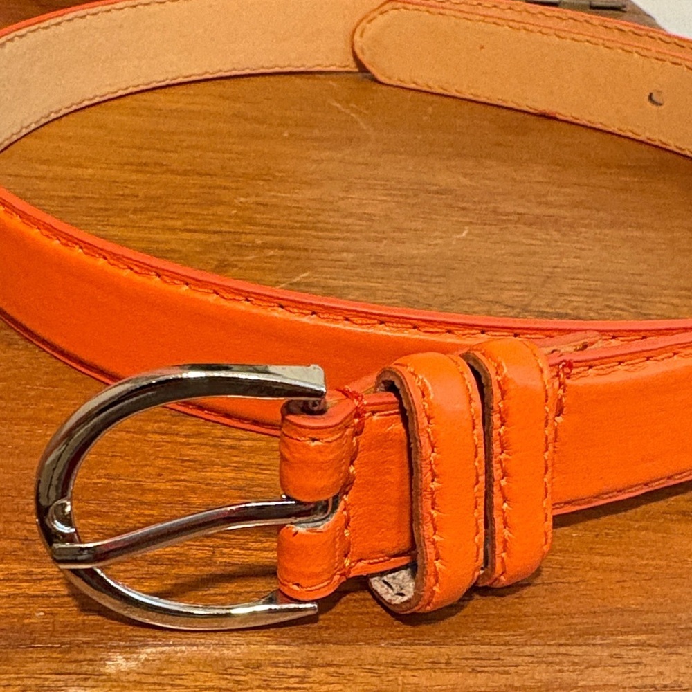 Bright Orange Genuine Leather Vintage 90s Belt Silver Buckle Large 36/38/40